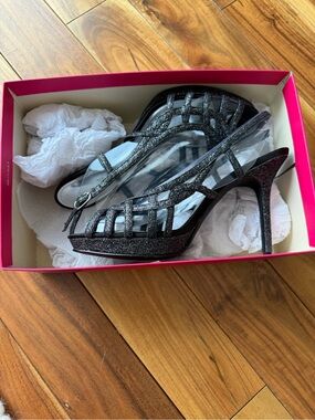 Touch of Nina Dark Gray Glitter Strappy open toe Stiletto Heels